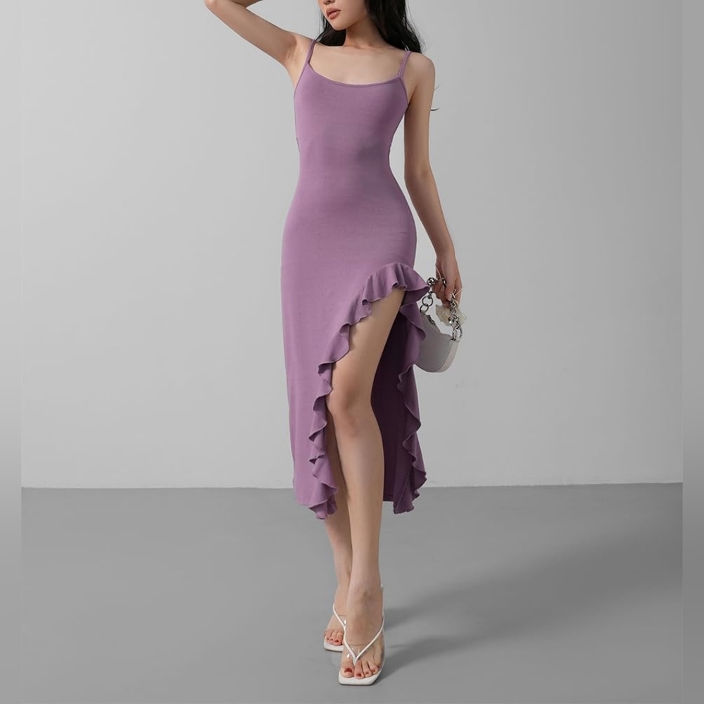 NEW Purple Backless Thigh Slit Bodycon Dress